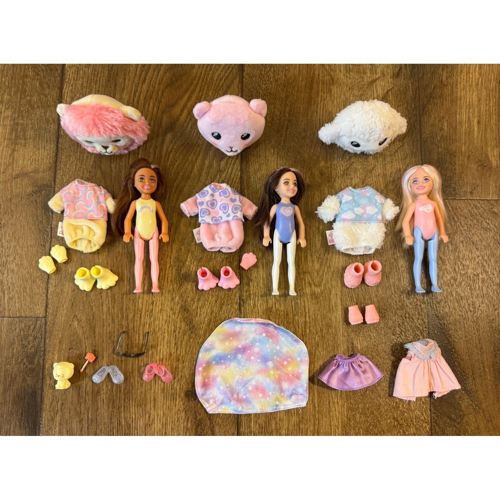 Barbie Cutie Reveal Chelsea Doll Lot Teddy Bear Lion Lamb Cozy Cute Tees 30 PC